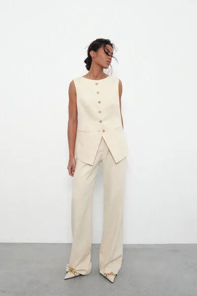 IVA RYCH IVA RYCH Anzugshose mit Falten aus Seide I Deadstock, Beige, – Produktbild 1 von 3