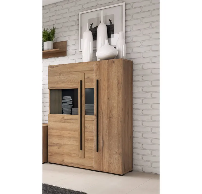 Lomadox Highboard TURDA-83, Grandson Nb. moderner Stil mit Absetzungen in schwarz 90/136/39 cm, Braun, – Produktbild 3 von 5