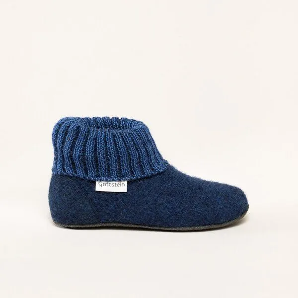 Gottstein Gottstein Kinder-Hüttenschuh Alpine Boot FE - Kinderhausschuh für Mädchen & Jungen aus 100% Schurwolle, Dunkel-blau, – Produktbild 3 von 4