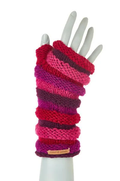short'n'pietz short'n'pietz Schurwollhandstulpen in Streifenmuster, handgestrickt, Lila pink, – Produktbild 1 von 3