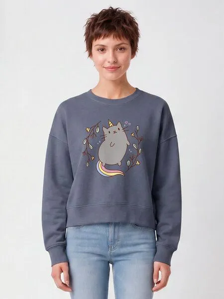 watapparel watapparel Sweatshirt Frauen Unicorn Cat, Blue grey, – Produktbild 2 von 2