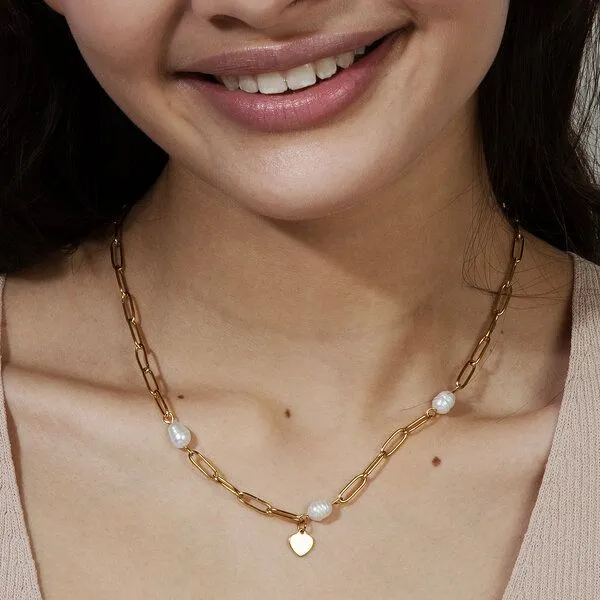ELEKTROPULLI Herz Kette mit Perlen im BOHO Stil in ca. 46 cm x 4,1 mm (inkl. 5 cm Verlängerungskette) von Elektropulli, White, – Produktbild 4 von 4