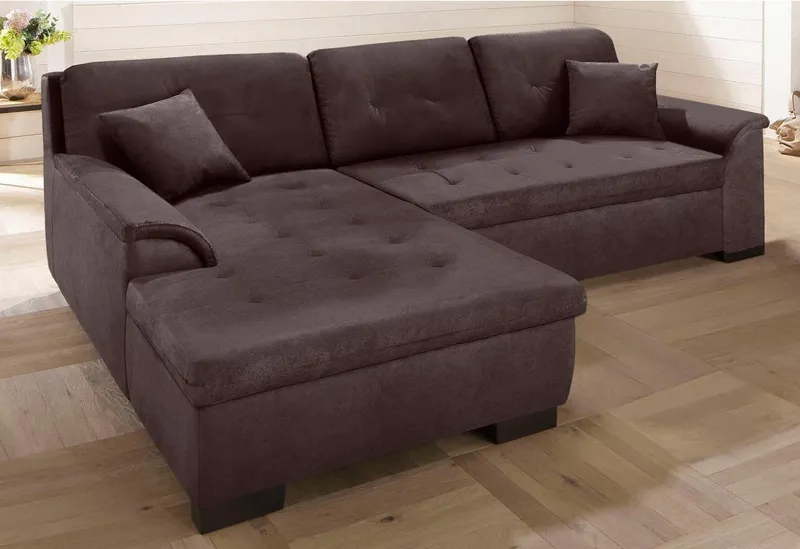 Home affaire Ecksofa BERGEN 267x178 cm, elegantes Design, whlw. mit Bettfunktion L-Form, Braun, – Produktbild 2 von 8