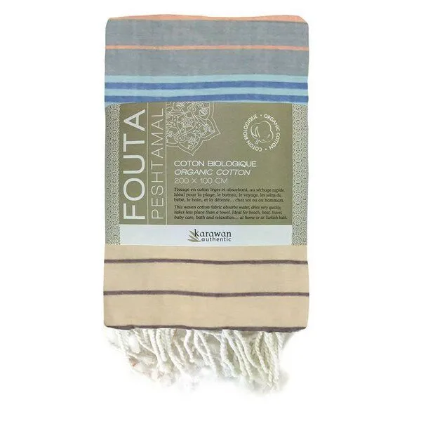 Karawan authentic Karawan authentic Fouta Hamamtuch aus reiner Bio-Baumwolle 200 × 100 cm (Stil SUD), Waves blue, – Produktbild 2 von 5