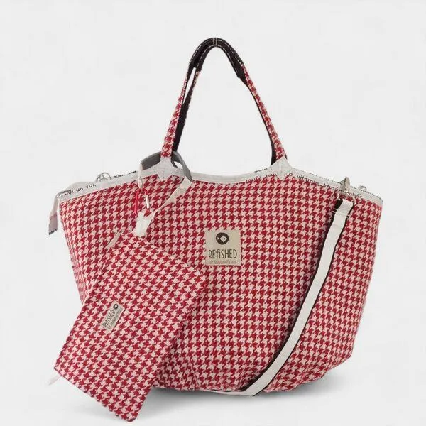 REFISHED fair fashion e.U. REFISHED fair fashion e.U. SOULMATE TWEED ZIP Tasche, #tweed zip rot-weiß / #fish weiß im set mit bag-in-bag (s), – Produktbild 1 von 1