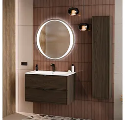 Lomadox Badmöbel-Set TEMUCO-56-WALNUT, (Spar-Set, 3-St., LED-Spiegel Waschtisch Hochschrank), in Walnuss mit Rahmenfräsung, wandhängend – Produktbild 1 von 1