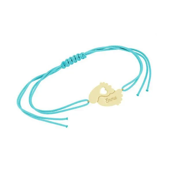 Eppi Eppi Silbernes String-Armband mit Babyfüßchen und Gravur Amy, Gelb, – Produktbild 1 von 1