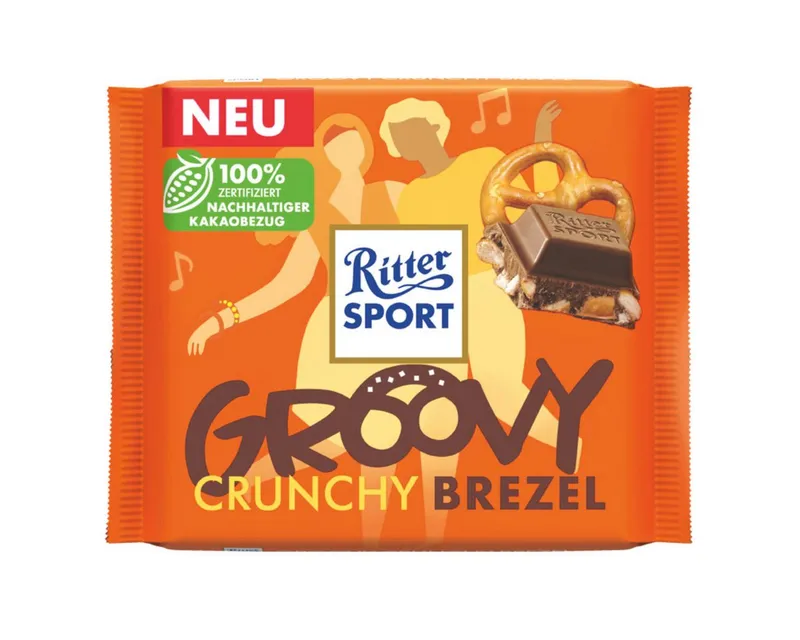 Ritter Sport Ritter Sport Schokolade, Ritter Sport Groovy Crunchy Brezel Milchschokolade und Cornflakes 100g – Produktbild 1 von 2