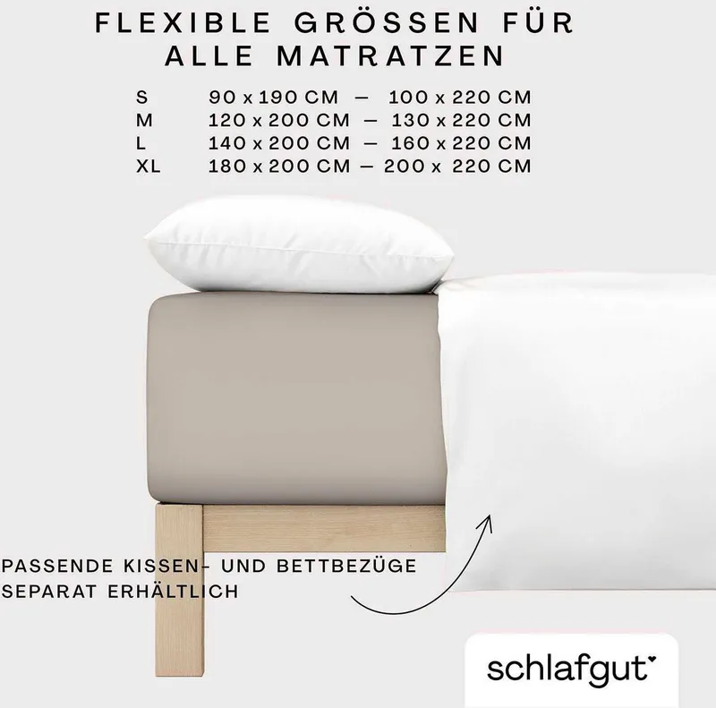 Schlafgut Schlafgut Spannbettlaken PURE BOXSPRING Bio-Baumwolle mit Elasthan, 170 g/m², Bettlaken, Jersey-Elasthan, Gummizug: rundum, (1 Stück), PREMIUM Boxspringbett Laken bis 40 cm Höhe, dehnbar blickdicht, straff, Braun, – Produktbild 1 von 5