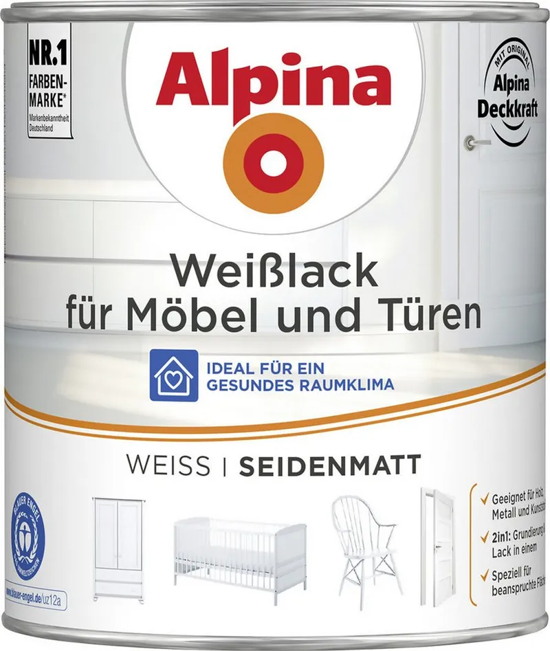 Alpina Alpina Weißlack Alpina Weißlack für Möbel & Türen 750 ml weiß, Weiß, – Produktbild 2 von 4