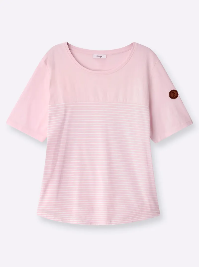 sheego Streifenshirt hellrosé-weiß-geringelt, Hellrosé-weiß-geringelt, – Produktbild 2 von 2