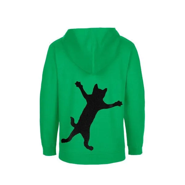 HANDGEDRUCKT HANDGEDRUCKT Unisex Kinder Zip Up Hoody "Klammerkatze", Green, – Produktbild 1 von 4