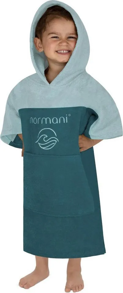 normani Badeponcho Kinder Badeponcho Puwai, Bio-Baumwolle, Kapuze, Schlupf, Badeponcho aus 100 % Bio-Baumwolle, Blau, – Produktbild 4 von 5