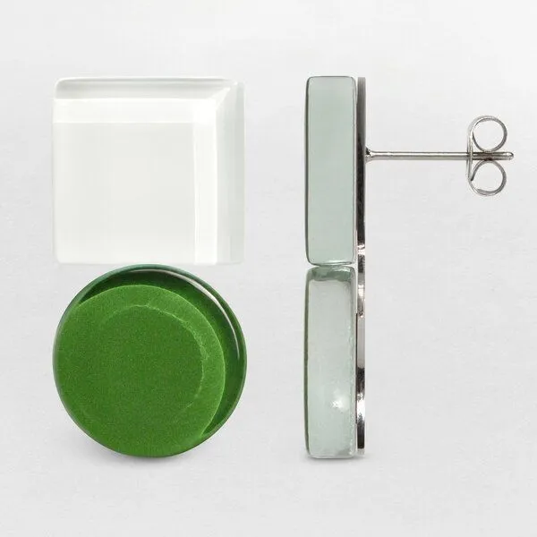 ALEXASCHA ALEXASCHA Geometrische Statement Ohrringe aus Glas | Bauhaus Design | 16 Farbkombinationen, Weiß & grün, – Produktbild 4 von 4