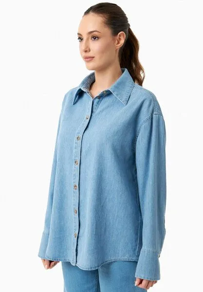 ORGANICATION ORGANICATION Denim-Bluse aus Bio-Baumwolle, Light blue, – Produktbild 3 von 4