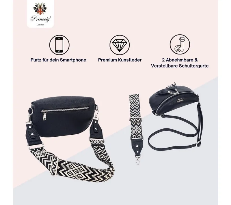 Princely London Umhängetasche Tasche Diana – Elegante Crossbody Tasche, Schwarz, – Produktbild 4 von 5