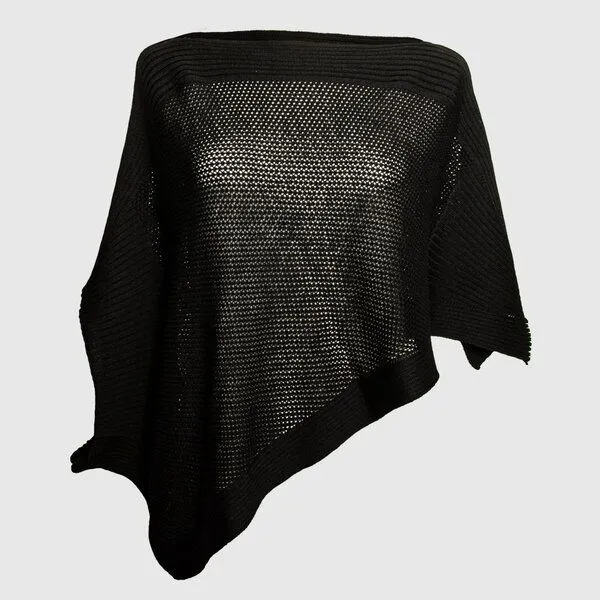 LANARTO slow fashion LANARTO slow fashion Poncho Cape aus mulesingfreier Merinowolle in edlen Farben, Schwarz, – Produktbild 4 von 4