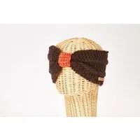 short'n'pietz short'n'pietz Schurwollstirnband zweifarbig mit Knoten, handgestrickt, Dunkelbraun rostrot, – Produktbild 1 von 1