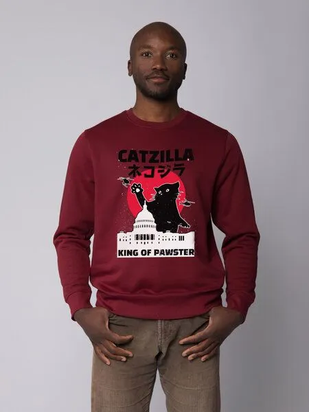 watapparel watapparel Sweatshirt Unisex Catzilla, Burgundy, – Produktbild 2 von 3