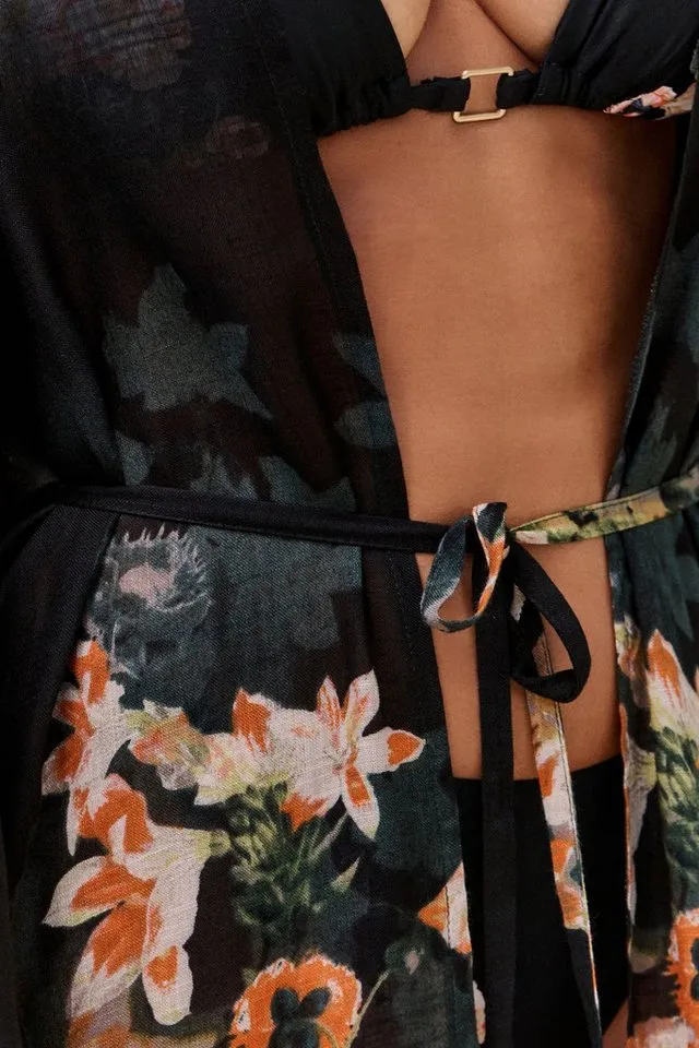 B by Ted Baker Kimono B by Ted Baker Kimono mit Fransen und Koi-Motiv, Viskose (LENZING™ ECOVERO), Schwarz, – Produktbild 5 von 5