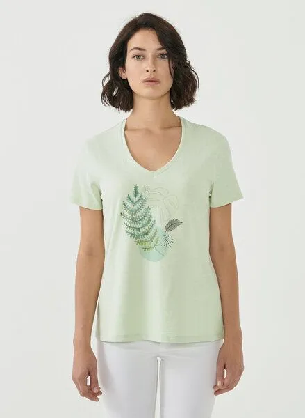 ORGANICATION ORGANICATION Damen T-Shirt aus Bio-Baumwolle mit Blatt-Print, Sage green, – Produktbild 1 von 4