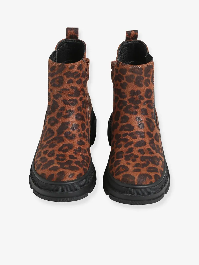 Vertbaudet Vertbaudet Chelsea-Boots mit Reißverschluss Leoprint Mädchen, Braun meliert, – Produktbild 4 von 4