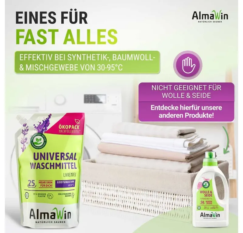 AlmaWin AlmaWin Waschmittel - flüssig Beutel 1,5L Vollwaschmittel – Produktbild 3 von 5