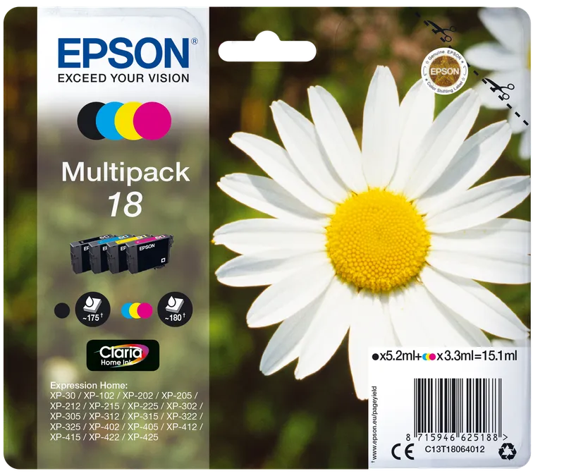 Epson Epson Tintenpatronen T1806/ 18 schwarz, cyan, magenta, gelb, 4er-Set – Produktbild 1 von 3