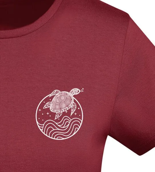 vis wear vis wear Schildkröte zwischen Ozean und Wellen - Damen Organic Shirt, Rot, – Produktbild 2 von 3