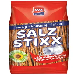 XOX XOX Knabberei, XOX Salz Stixx Laugengebäck Stangen mit Meersalz knusprig 250g – Produktbild 1 von 1
