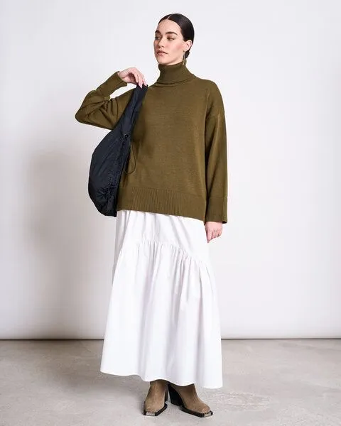 JAN N JUNE JAN N JUNE Baumwoll Rollkragenpullover MUA GOTS, Woody olive, – Produktbild 1 von 3