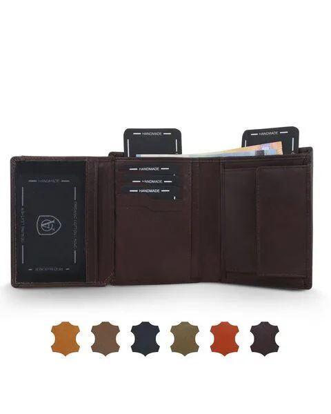 Akaroa Akaroa Trifold Geldbörse Herren aus echtem Rindsleder, Dunkelbraun, – Produktbild 1 von 1
