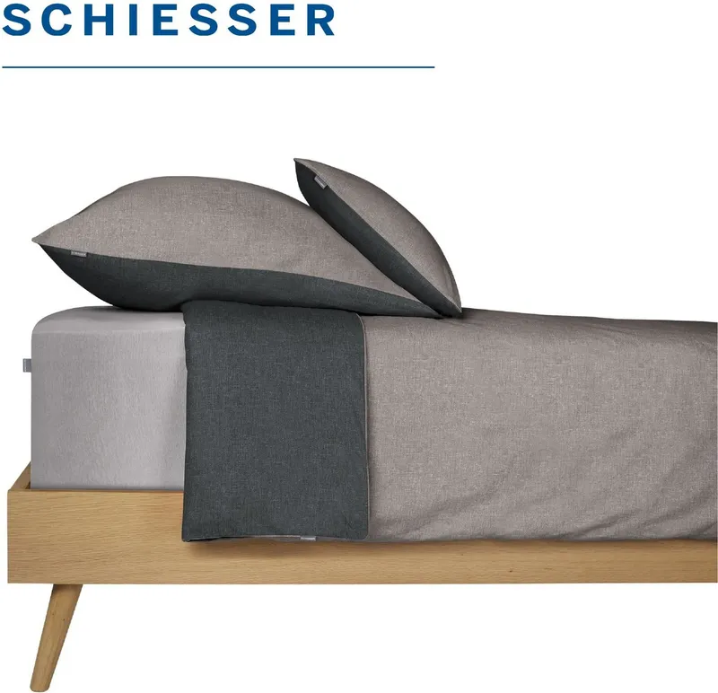 Schiesser Schiesser Spannbettlaken Elli aus weicher Baumwolle mit Elasthananteil für flexiblen Sitz, Jersey-Elasthan, Gummizug: rundum, (1 Stück), für hohe Matratzen und Boxspringbetten, OEKO-TEX® MADE IN GREEN, Grau, – Produktbild 5 von 6