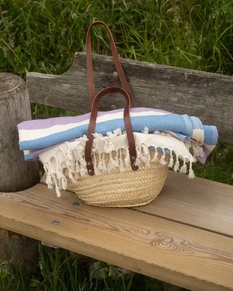 Yolunda Yolunda Hamamtuch, Strandtuch Dalya Bio-Baumwolle zweifarbig gestreift, Sky over lavender (blau/lila), – Produktbild 3 von 4