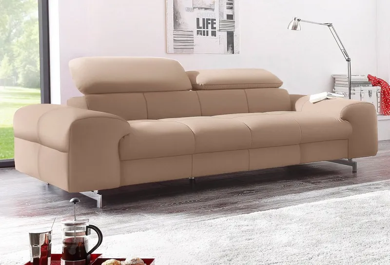 COTTA 3-Sitzer Chef, Big-Sofa mit Kopfteilverstellung, edle Metallkufen, Beige, – Produktbild 1 von 3