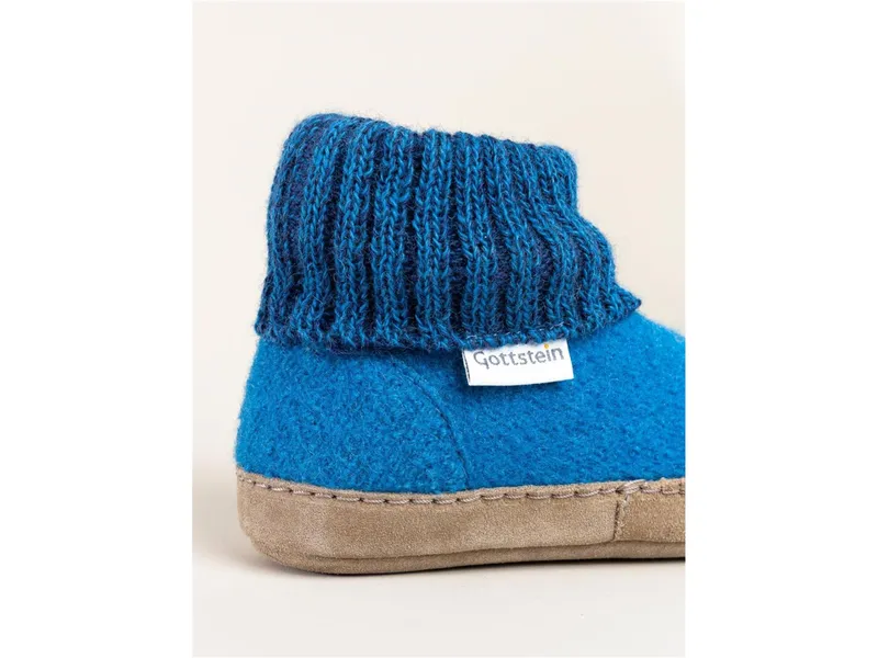 Gottstein Gottstein Kinder Hüttenschuh Alpine Boot LE - Aus reiner Bio-Schafwolle für Jungen & Mädchen mit Ledersohle, Blau, – Produktbild 3 von 6