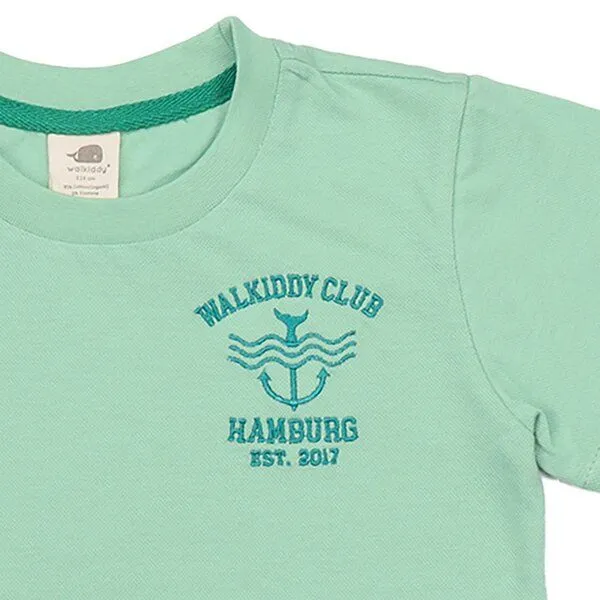 Walkiddy Kinder T-Shirt GOTS-zertifiziert aus Bio-Baumwolle, hellgrün „Meadow“, kurzarm mit kleinem Brustprint – Walkiddy, weich & hautfreundlich, Blau, – Produktbild 2 von 2