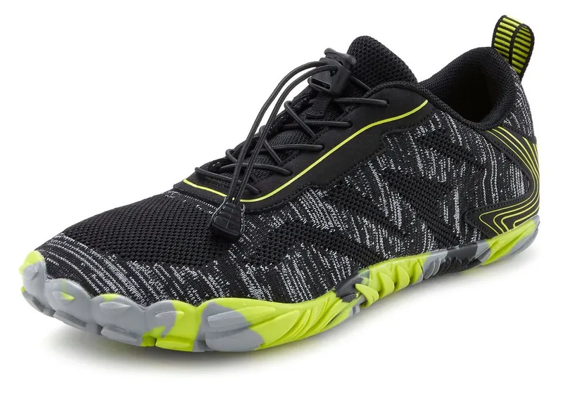 John Devin John Devin Freizeitschuh, Halbschuh, Turnschuh, Barfußschuh Sneaker mit elastischen Bändern für schnelles Reinschlüpfen, Unisex VEGAN, Gelb|schwarz, – Produktbild 1 von 5