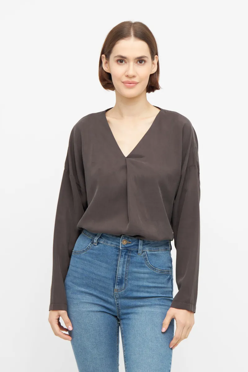 WiDDA Widda Damen vegan Bluse Langarm Beata Taupe, Grau, – Produktbild 2 von 2