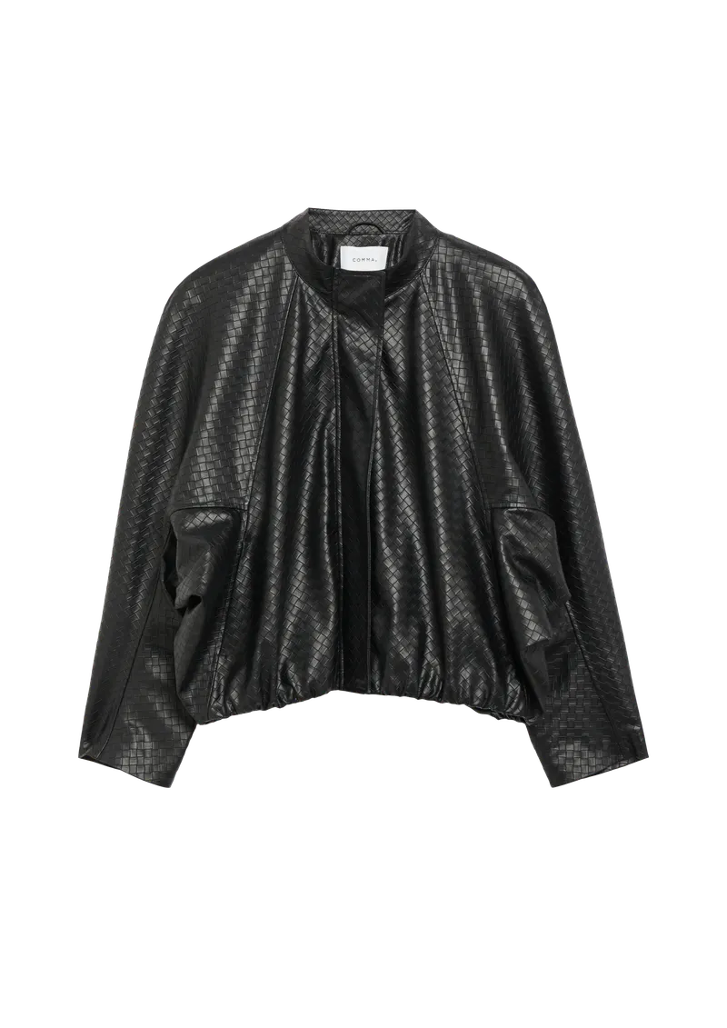 comma comma Fake Leather Jacke mit Ballonsaum, Schwarz, – Produktbild 1 von 3
