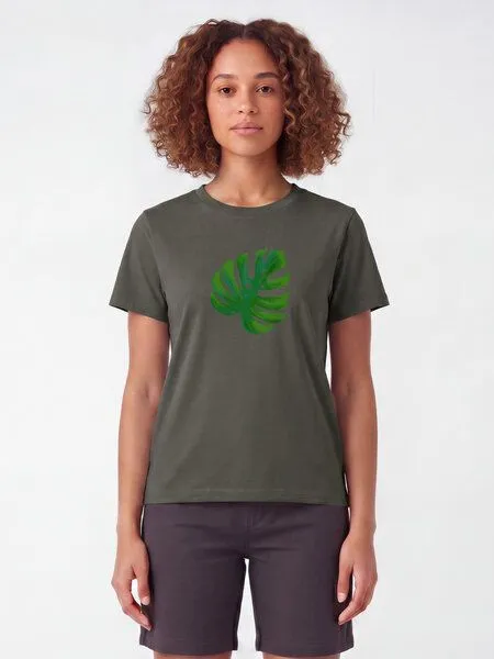 watapparel watapparel T-Shirt Frauen Monstera 2.0, Khaki, – Produktbild 2 von 2