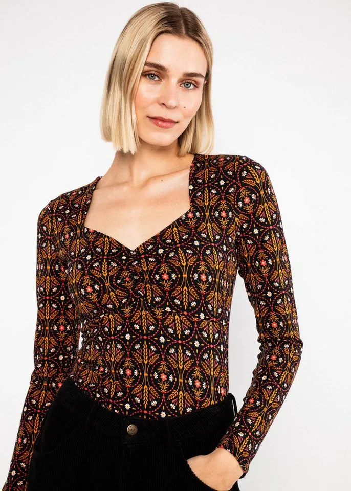 blutsgeschwister blutsgeschwister Langarmshirt - Feminines Longsleeve mit Herzausschnitt und Raffungen für Damen, Braun, – Produktbild 2 von 5