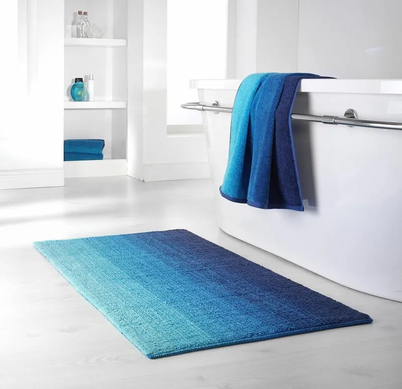 dyckhoff dyckhoff Badematte Colori 09285, Höhe 14 mm, fußbodenheizungsgeeignet, Bio-Baumwolle, rechteckig, Blau, – Produktbild 1 von 7