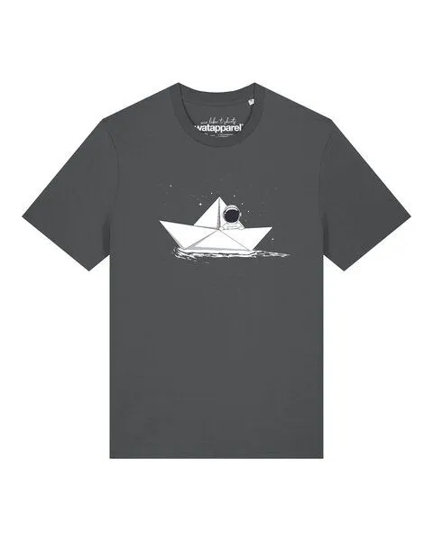 watapparel watapparel T-Shirt Unisex Astronaut in paper boat, Anthracite, – Produktbild 1 von 2