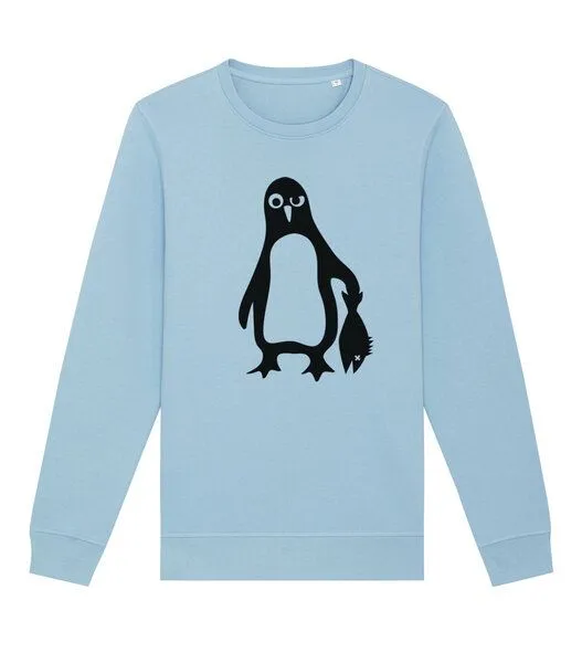 päfjes päfjes Pinguin Paul mit Fisch - Fair Wear Unisex Sweater, Blau (sky blue), – Produktbild 2 von 4