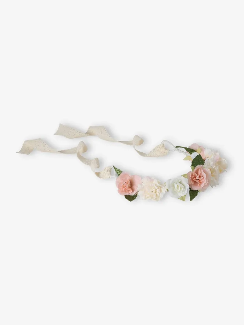 Vertbaudet Blumenkranz für Mädchen, Wollweiß/zartrosa, – Produktbild 2 von 4