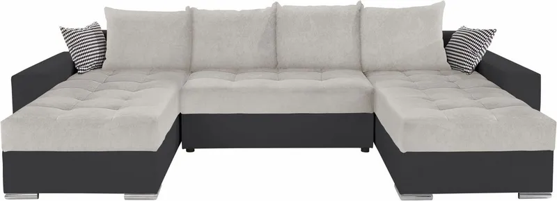 COLLECTION AB Wohnlandschaft Josy XL U-Form, Breite: 313 cm, Liegefl. 137x266 cm, Schlaffunktion, Bettkasten & 2 Zierkissen, Federkern, Grau|schwarz, – Produktbild 3 von 5