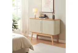 en.casa Kommode, »Tysvær« mit 2 Schiebetüren 110 x 40 x 80 cm Bambus/Cremeweiß – Produktbild 1 von 1