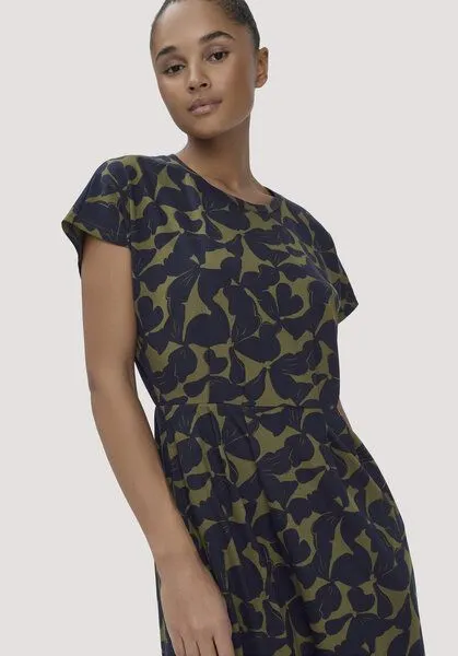 hessnatur hessnatur Print Jersey Kleid Knöchellang Relaxed aus reiner Bio-Baumwolle, Oliv, – Produktbild 3 von 5