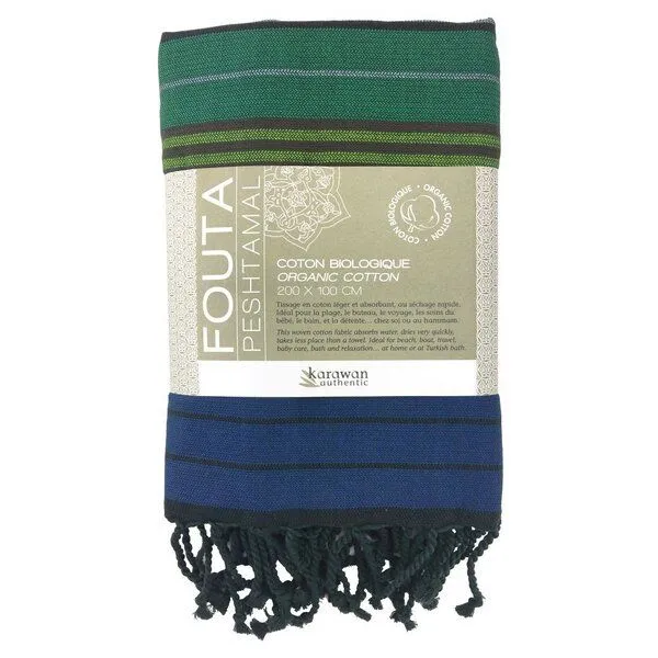 Karawan authentic Karawan authentic Fouta Hamamtuch aus reiner Bio-Baumwolle 200 × 100 cm (Stil EBENE), Forest turquoise, – Produktbild 1 von 2